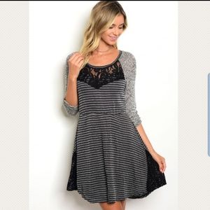 Striped lace-detail swing dress - NWT